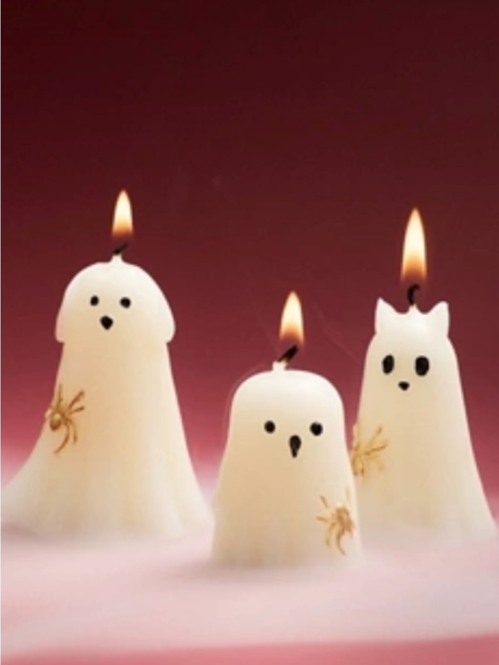 Anthropologie White Ghost & Cat Candle Trio with Gold Spider Accents